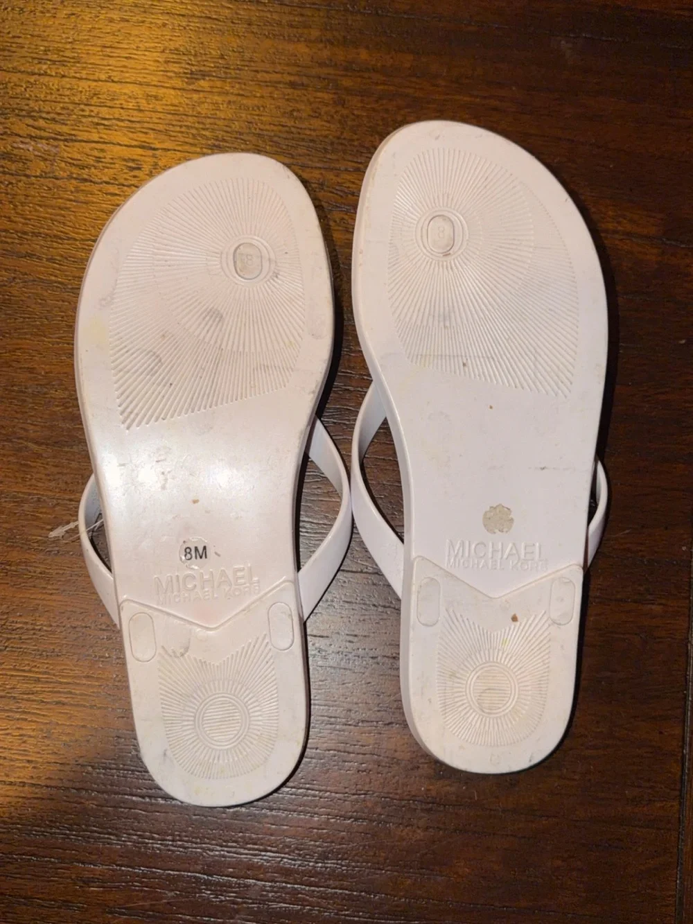 Michael Kors White Patent Cork-Effect Logo Flip Flops